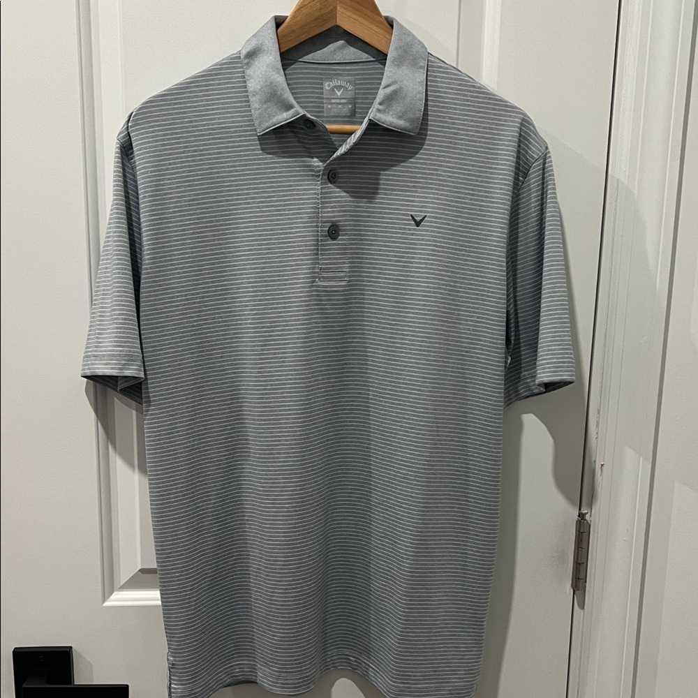 Callaway‎ Gray/White Striped Golf Polo Shirt, Men's Size Medium
